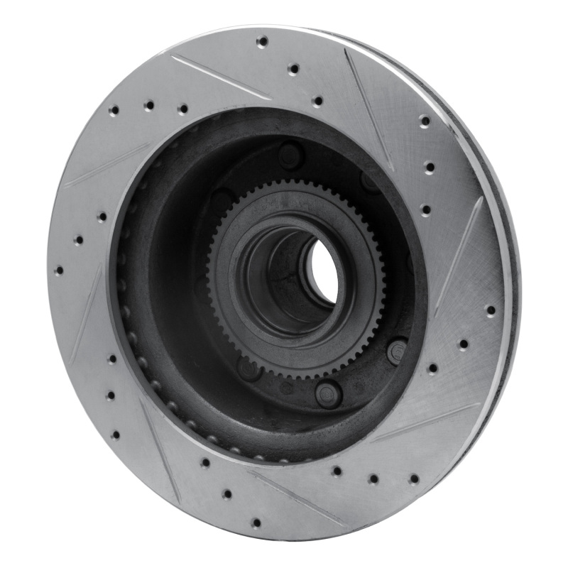 Ford E-350 Econoline Brake Rotor (1) - Front Left - R1 Concepts - Drilled & Slotted - Silver - `95-`07